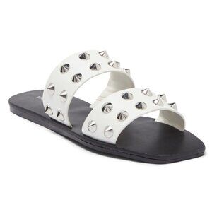 Marc Fisher Women's White Vegan Leather Slide Studded Bolive Sandals Size 6